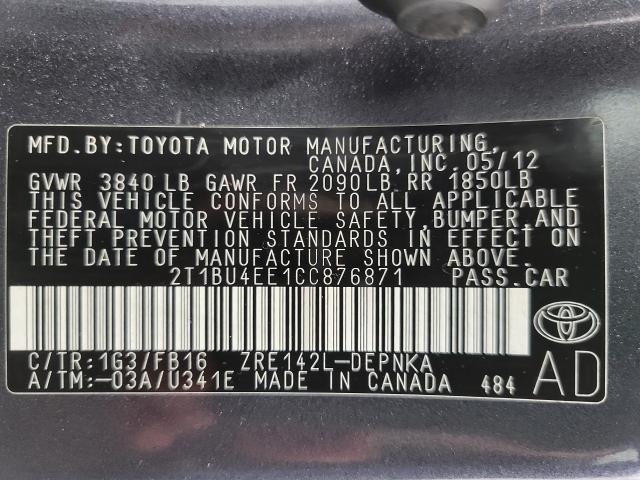 2012 Toyota Corolla Vehicle Photo in NEENAH, WI 54956-2243