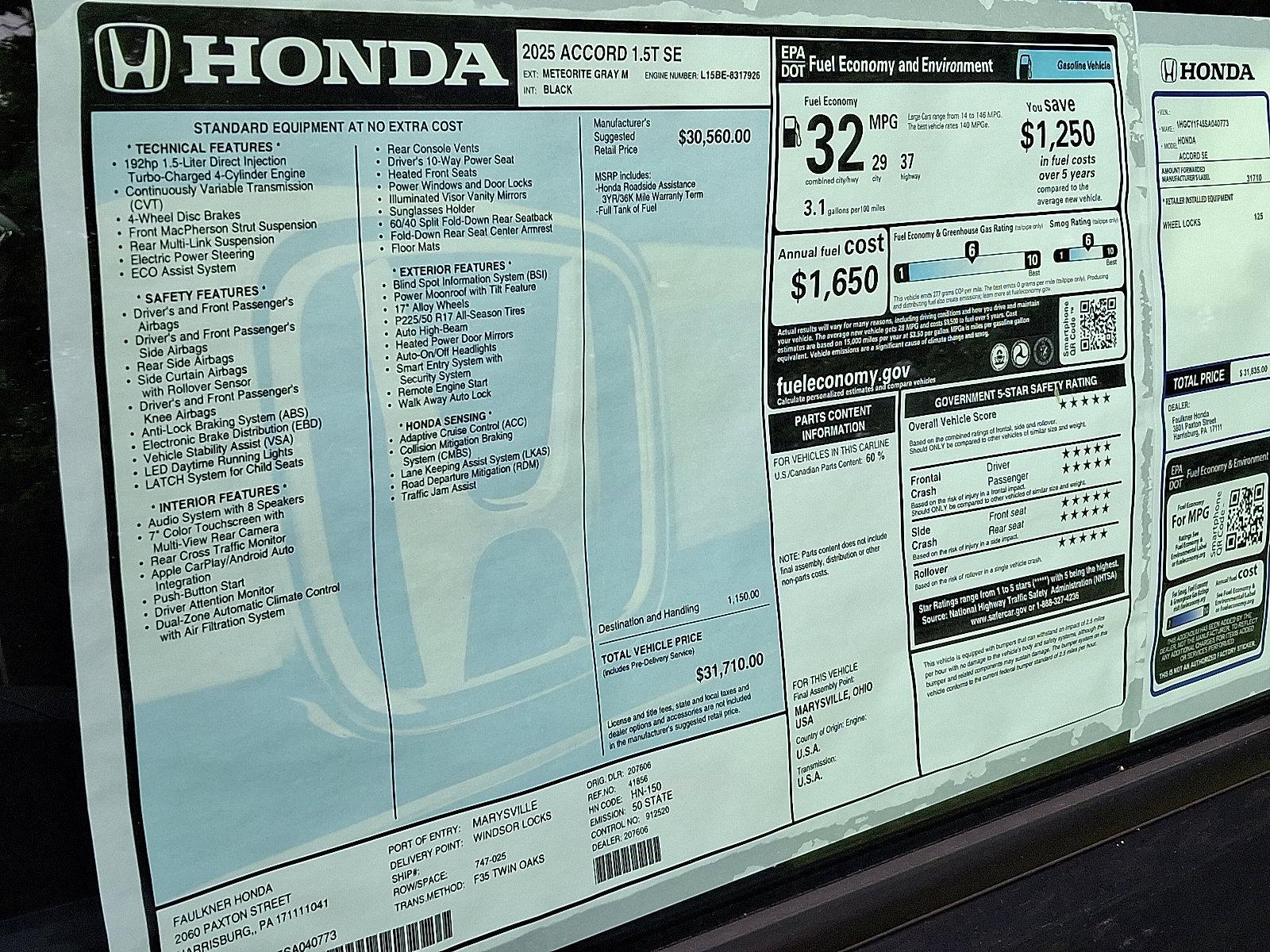 2025 Honda Accord Sedan Vehicle Photo in Harrisburg, PA 17111