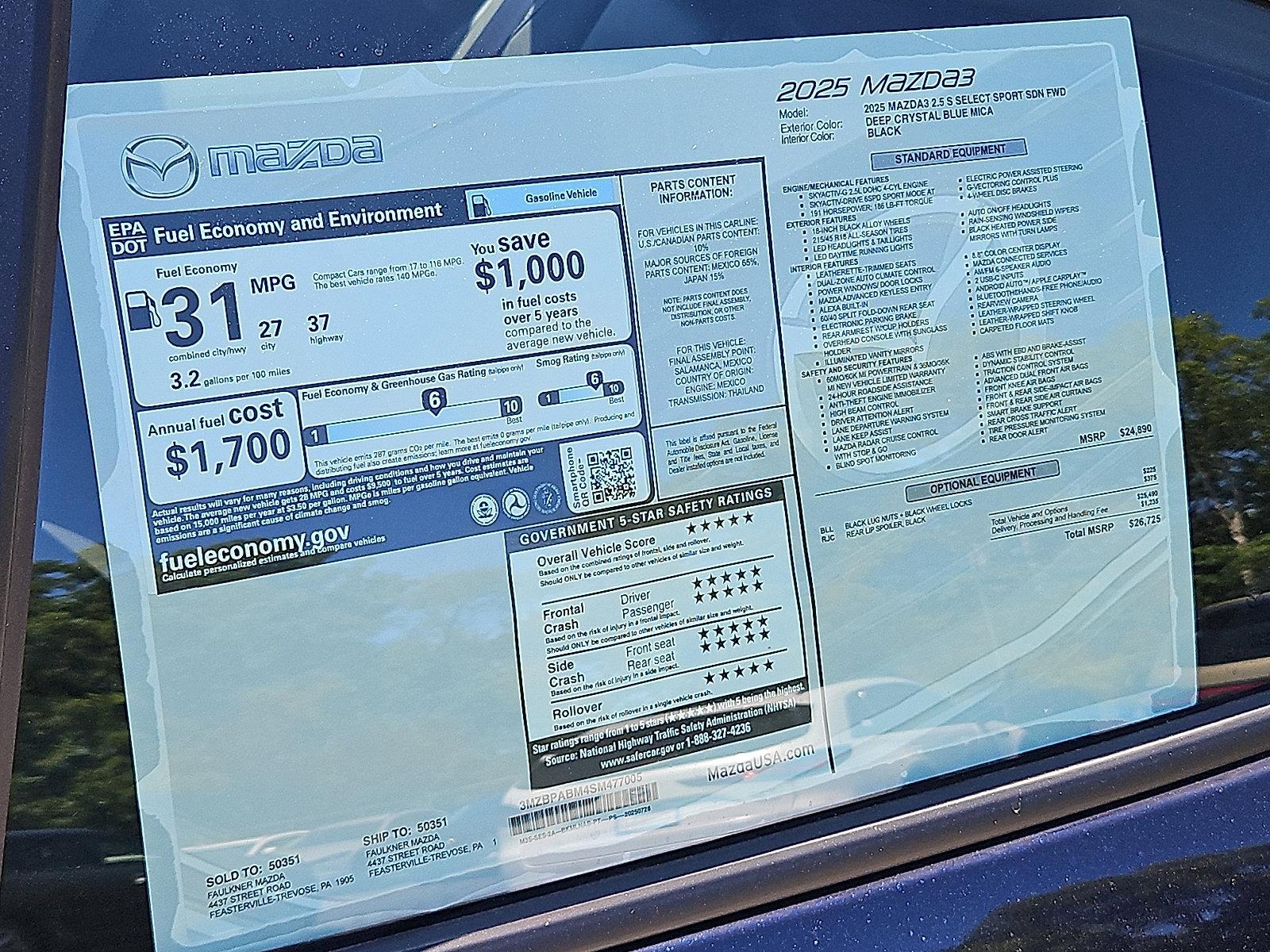 2025 Mazda3 Sedan Vehicle Photo in Trevose, PA 19053