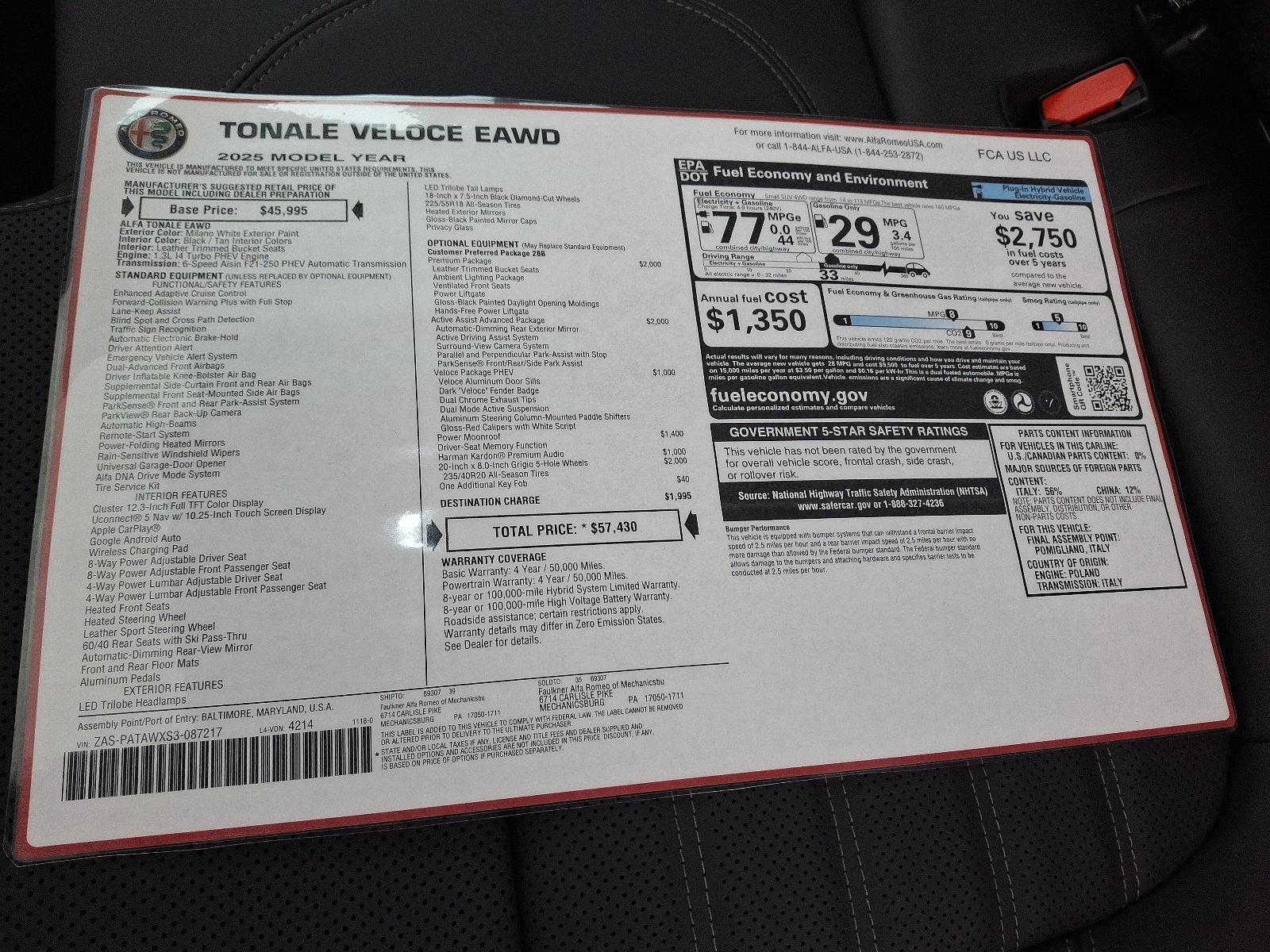 2025 Alfa Romeo Tonale Vehicle Photo in Mechanicsburg, PA 17050
