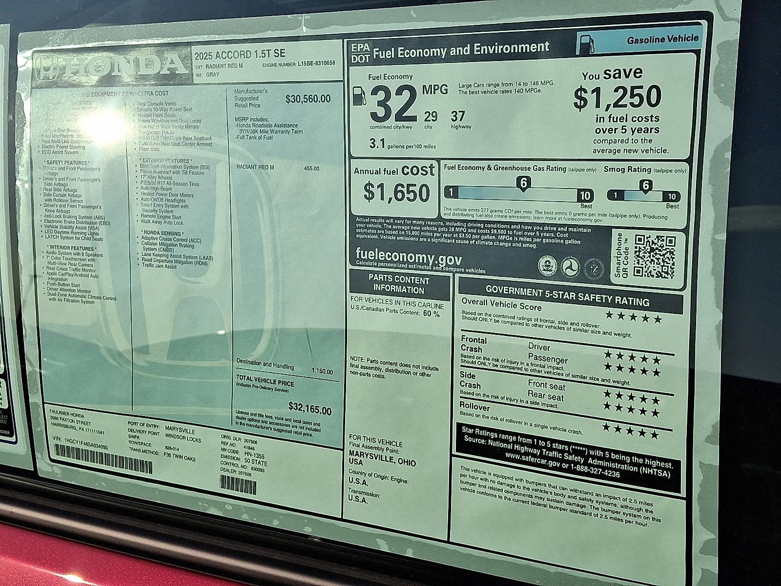 2025 Honda Accord Sedan Vehicle Photo in Harrisburg, PA 17111