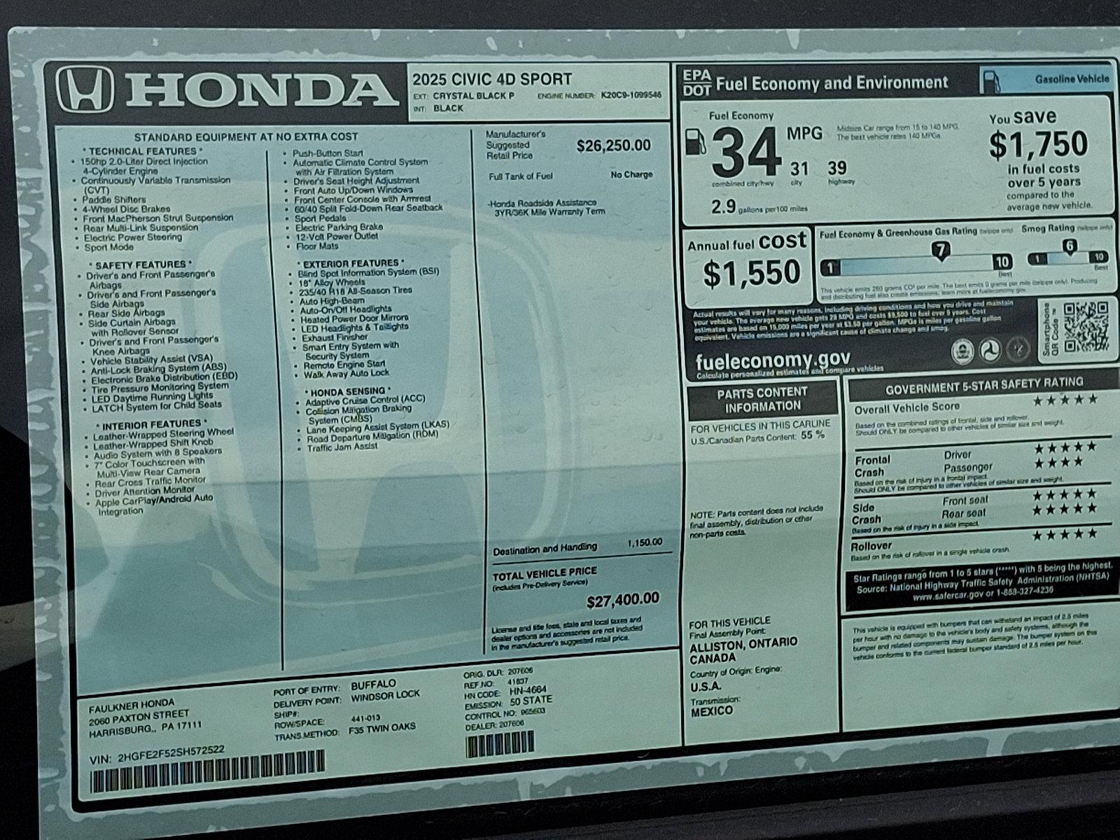 2025 Honda Civic Sedan Vehicle Photo in Harrisburg, PA 17111