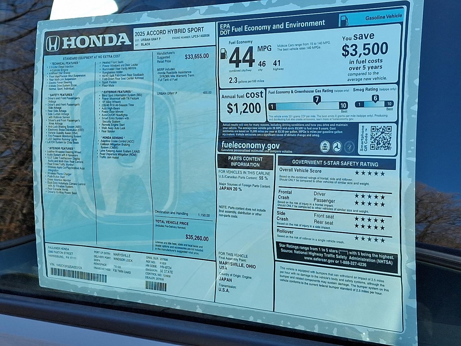 2025 Honda Accord Hybrid Vehicle Photo in Harrisburg, PA 17111