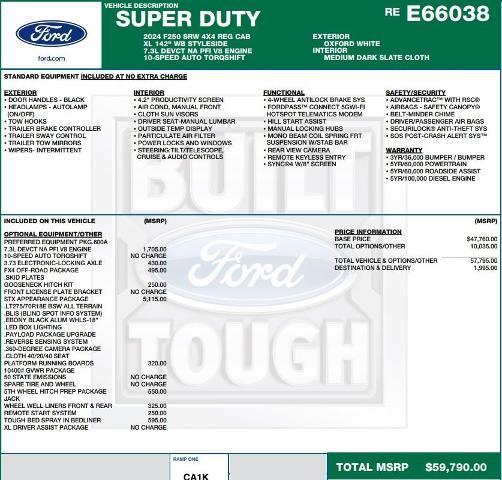 Used 2024 Ford F-250 Super Duty XL with VIN 1FTRF2BN4REE66038 for sale in Sullivan, MO