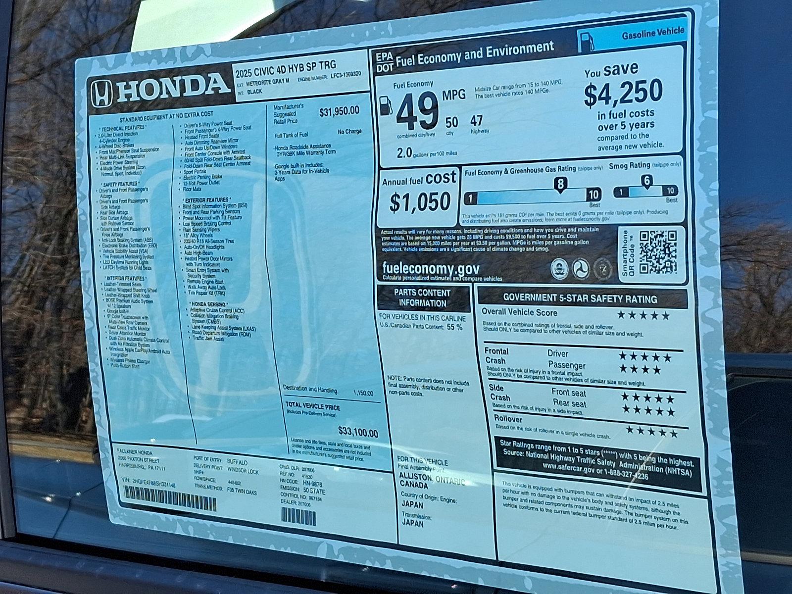 2025 Honda Civic Sedan Hybrid Vehicle Photo in Harrisburg, PA 17111