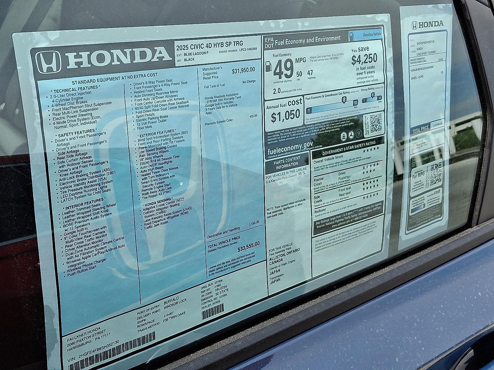 2025 Honda Civic Sedan Hybrid Vehicle Photo in Harrisburg, PA 17111