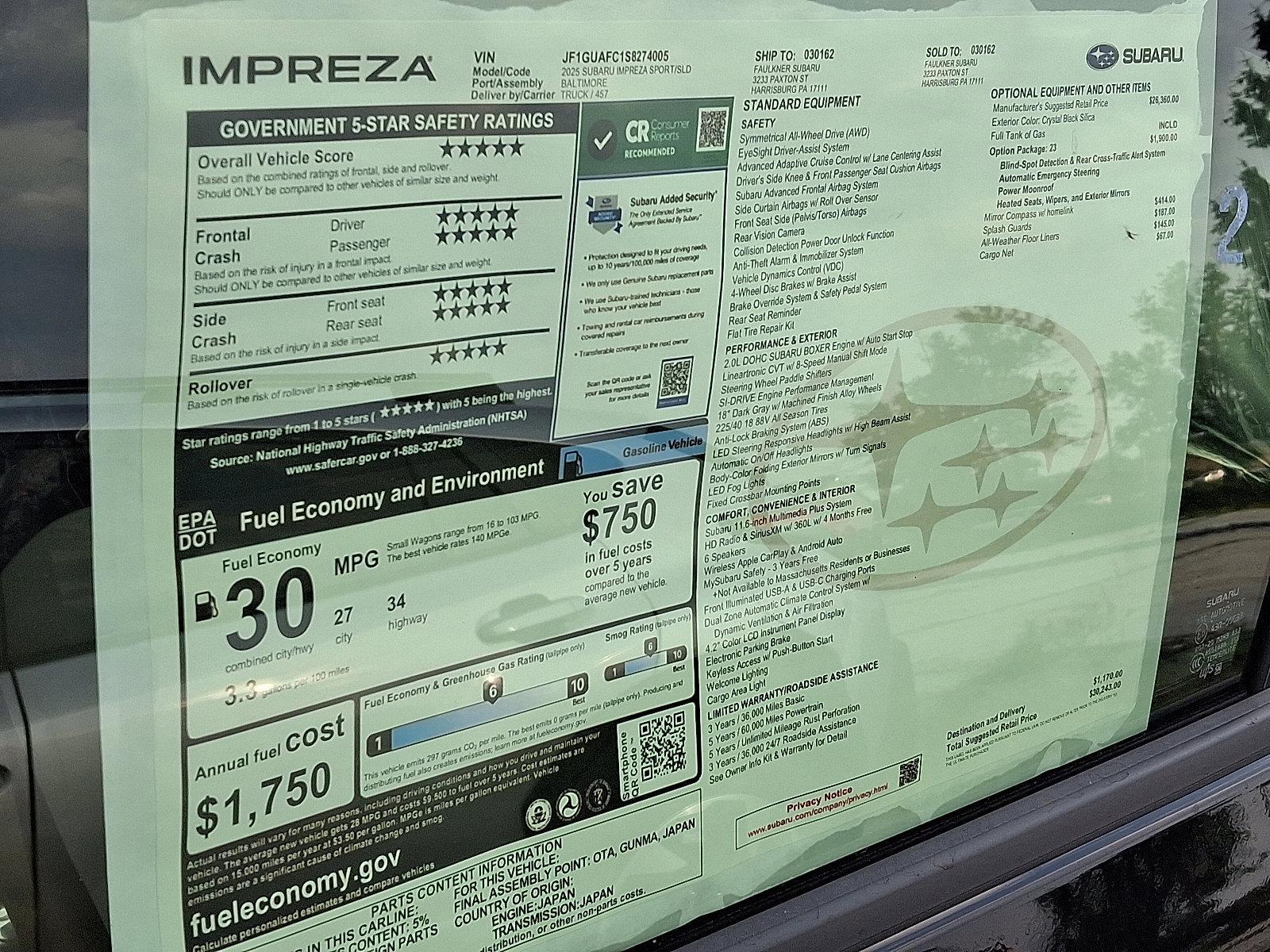 2025 Subaru Impreza Vehicle Photo in Harrisburg, PA 17111
