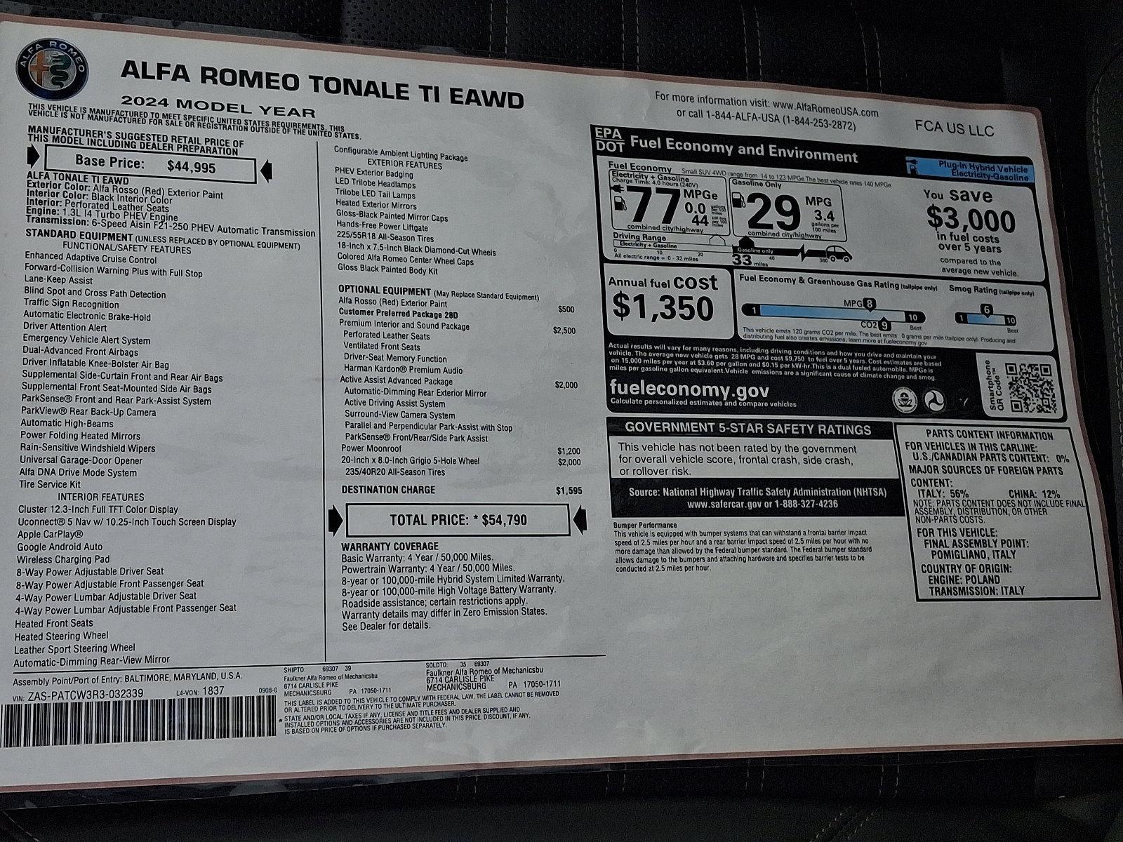 2024 Alfa Romeo Tonale Vehicle Photo in Mechanicsburg, PA 17050