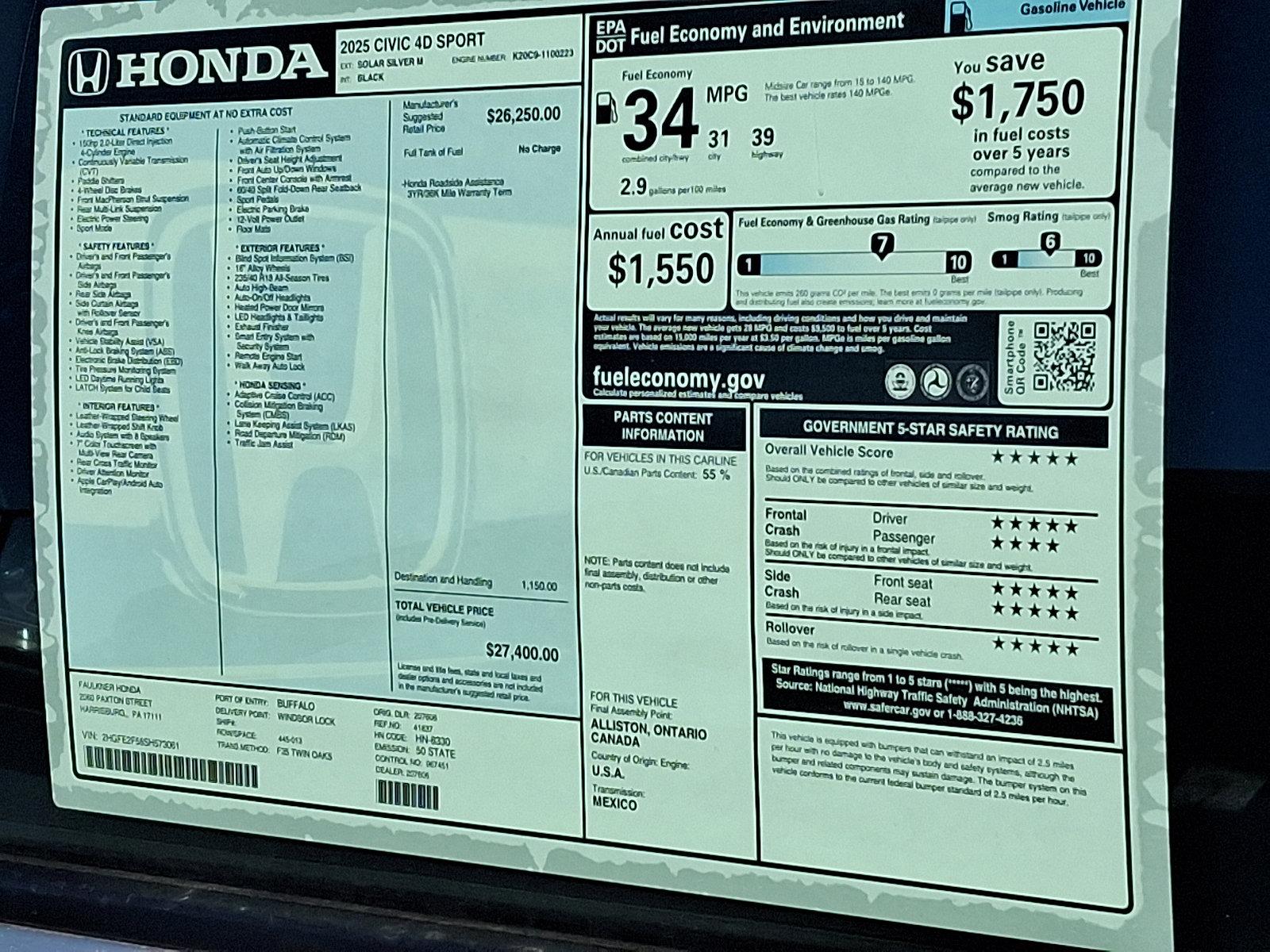2025 Honda Civic Sedan Vehicle Photo in Harrisburg, PA 17111