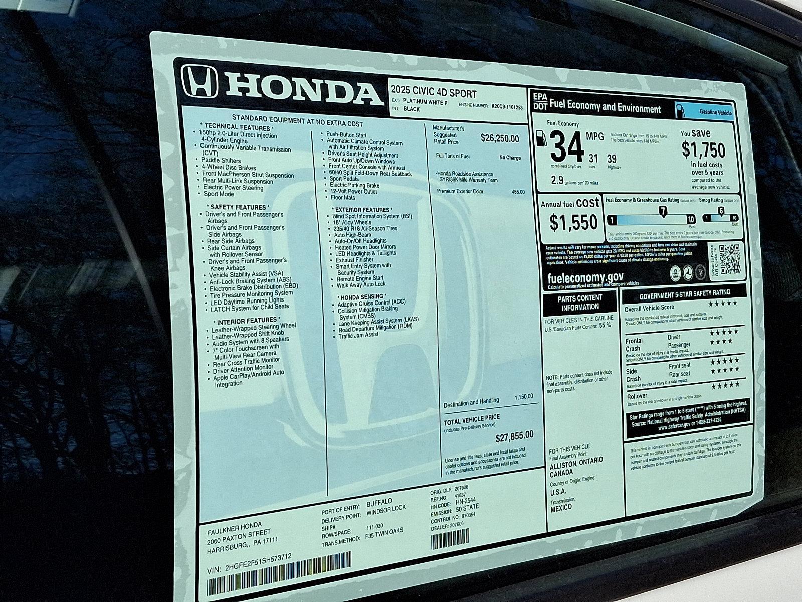 2025 Honda Civic Sedan Vehicle Photo in Harrisburg, PA 17111