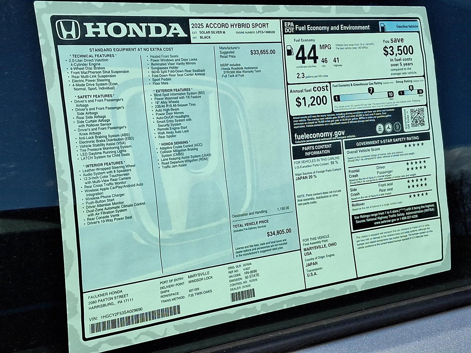 2025 Honda Accord Hybrid Vehicle Photo in Harrisburg, PA 17111
