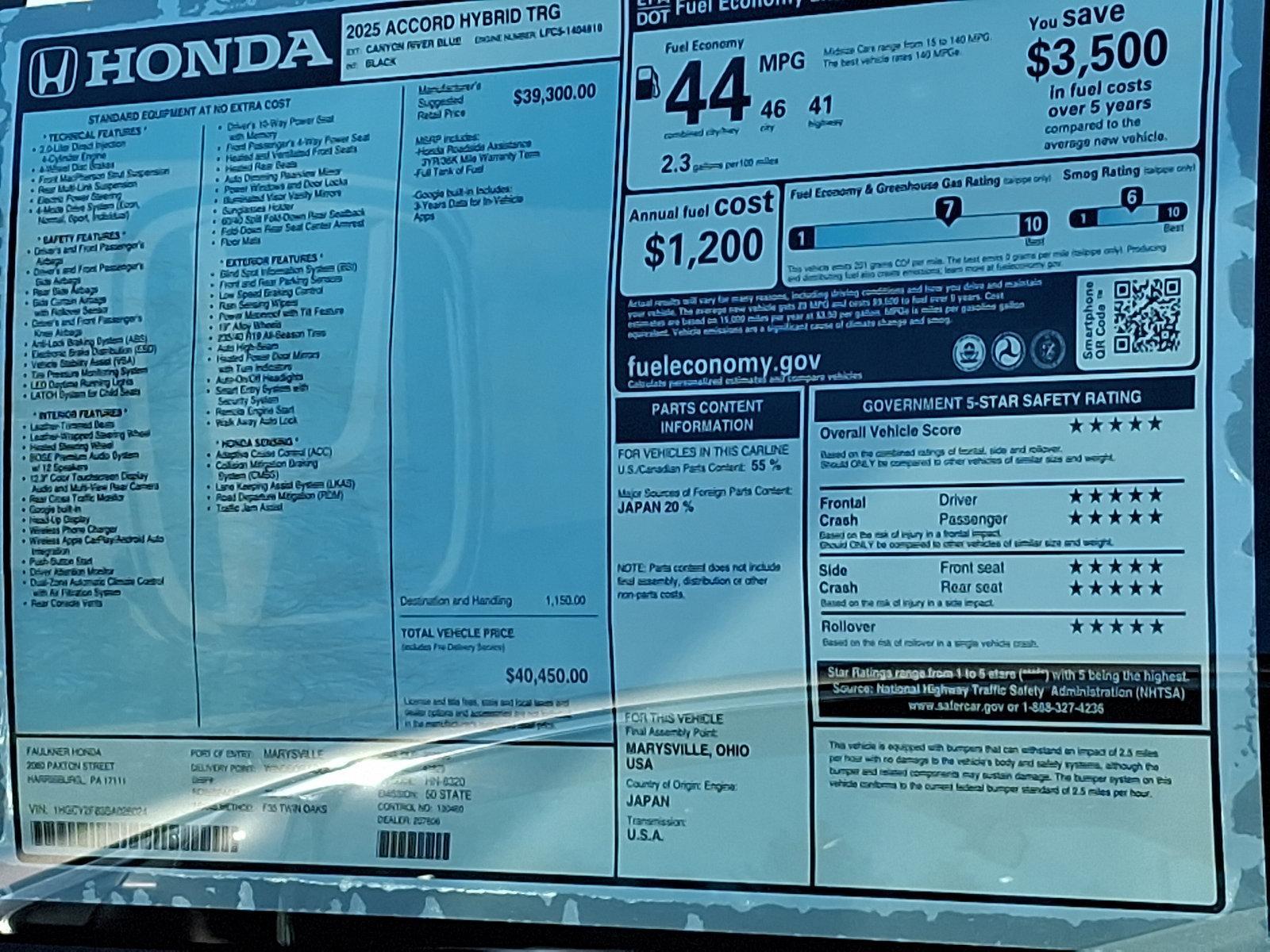 2025 Honda Accord Hybrid Vehicle Photo in Harrisburg, PA 17111
