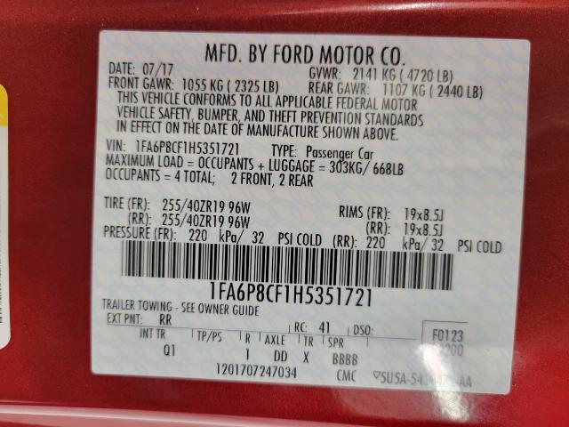2017 Ford Mustang Vehicle Photo in NEENAH, WI 54956-2243