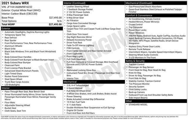 2021 Subaru WRX Vehicle Photo in DANBURY, CT 06810-5034
