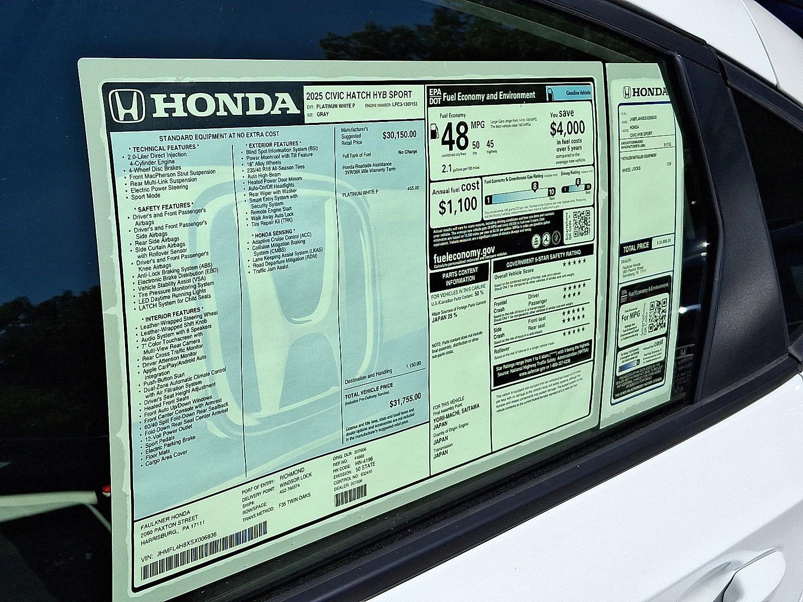 2025 Honda Civic Hatchback Hybrid Vehicle Photo in Harrisburg, PA 17111