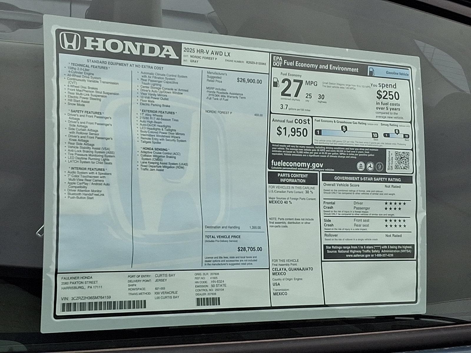 2025 Honda HR-V Vehicle Photo in Harrisburg, PA 17111
