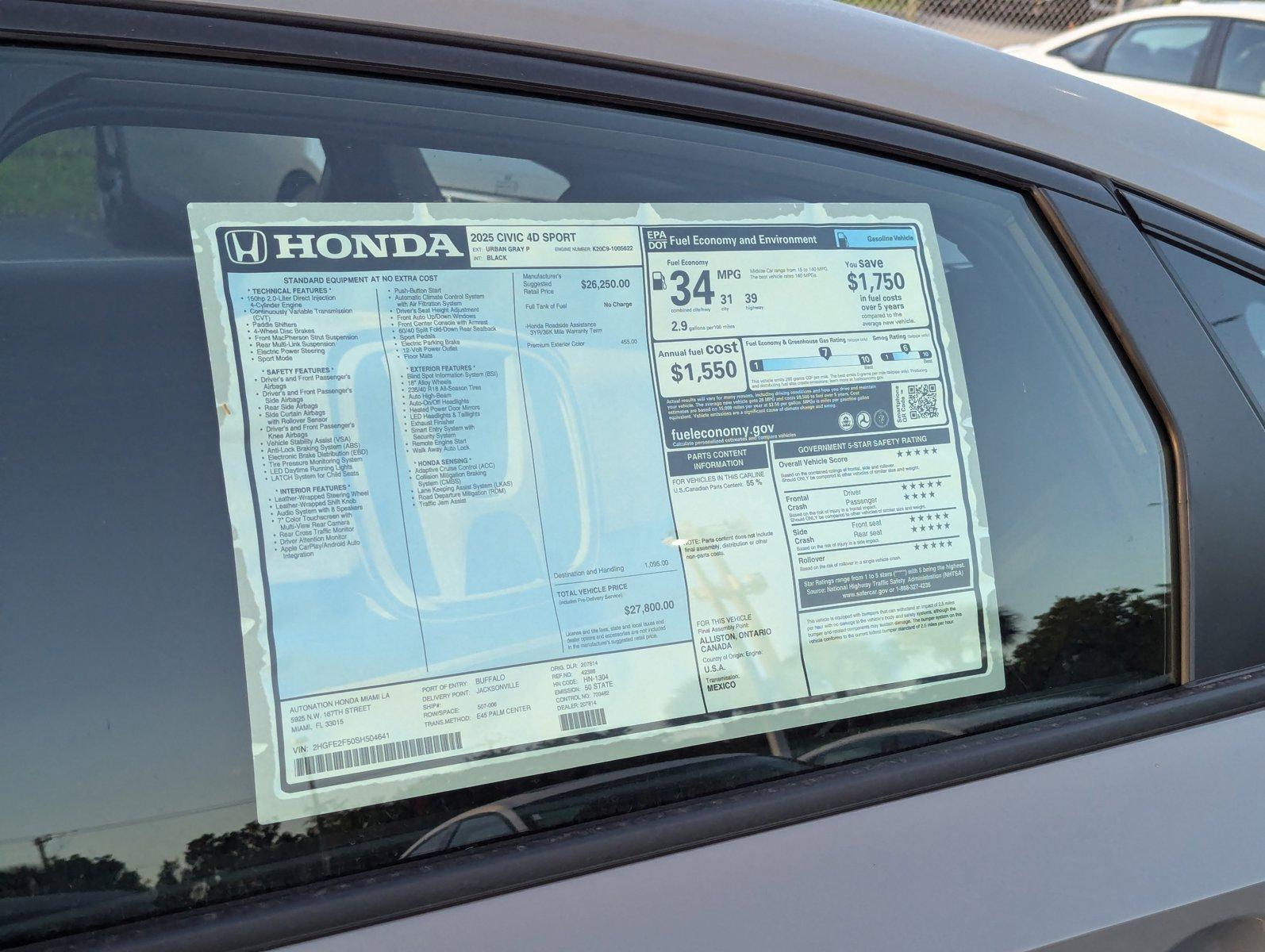 2025 Honda Civic Sedan Vehicle Photo in Miami, FL 33015