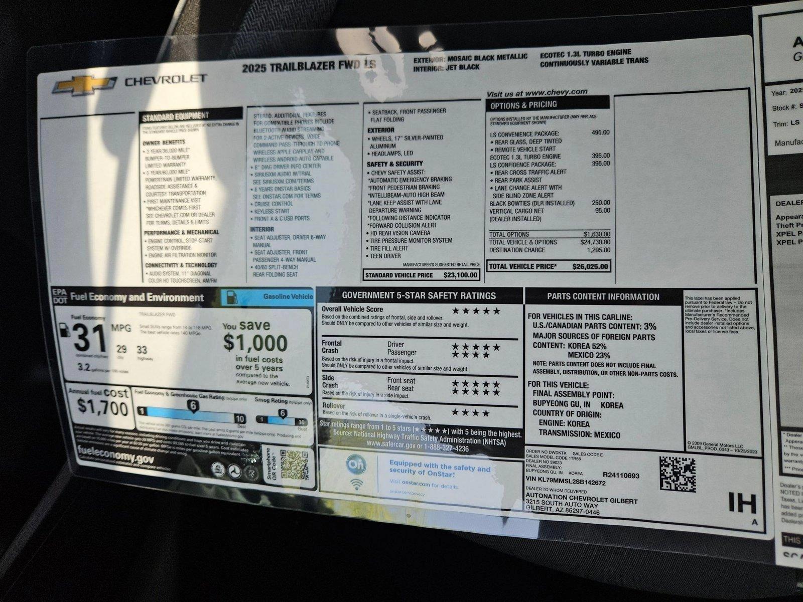2025 Chevrolet Trailblazer Vehicle Photo in GILBERT, AZ 85297-0446