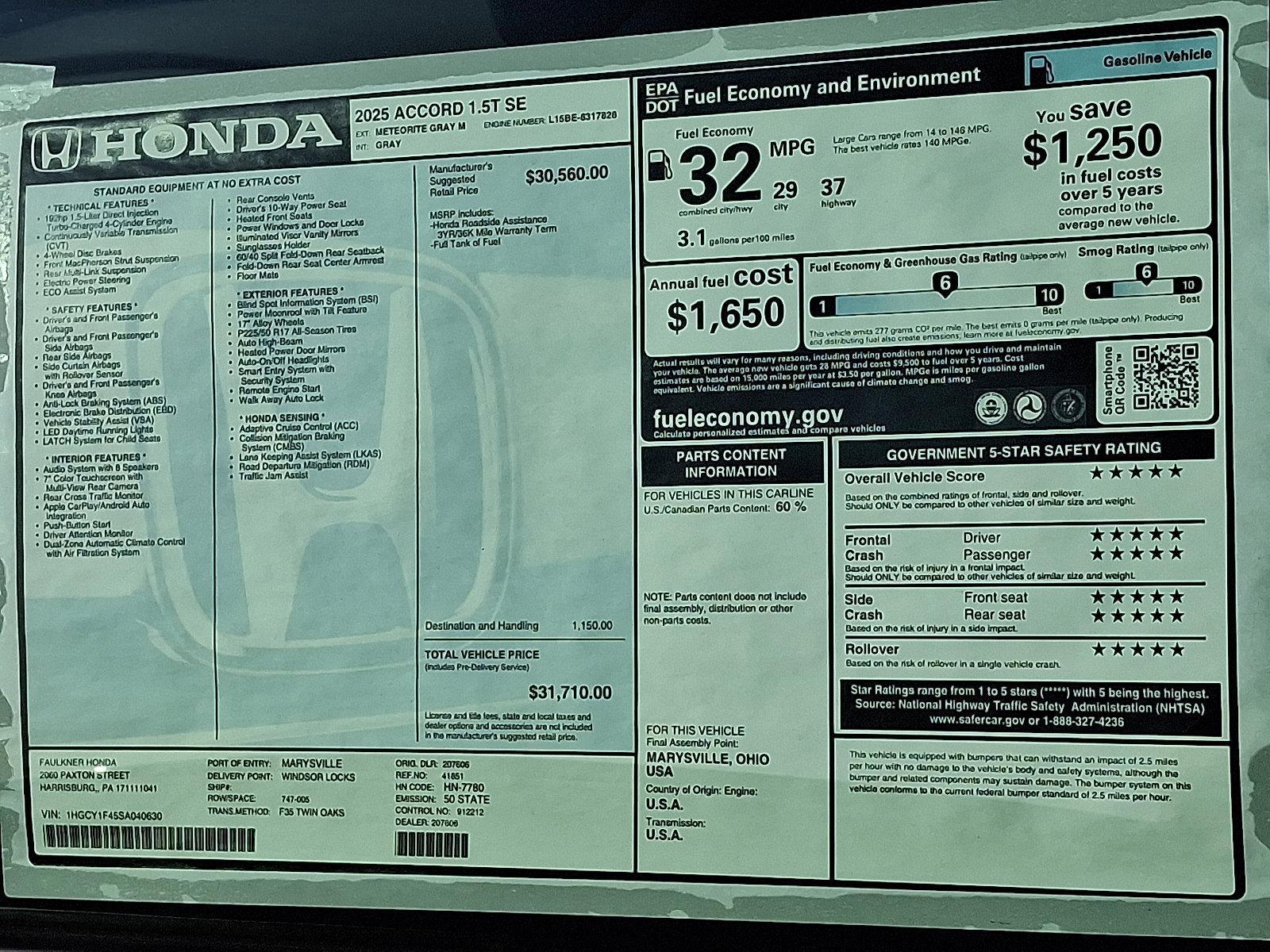 2025 Honda Accord Sedan Vehicle Photo in Harrisburg, PA 17111