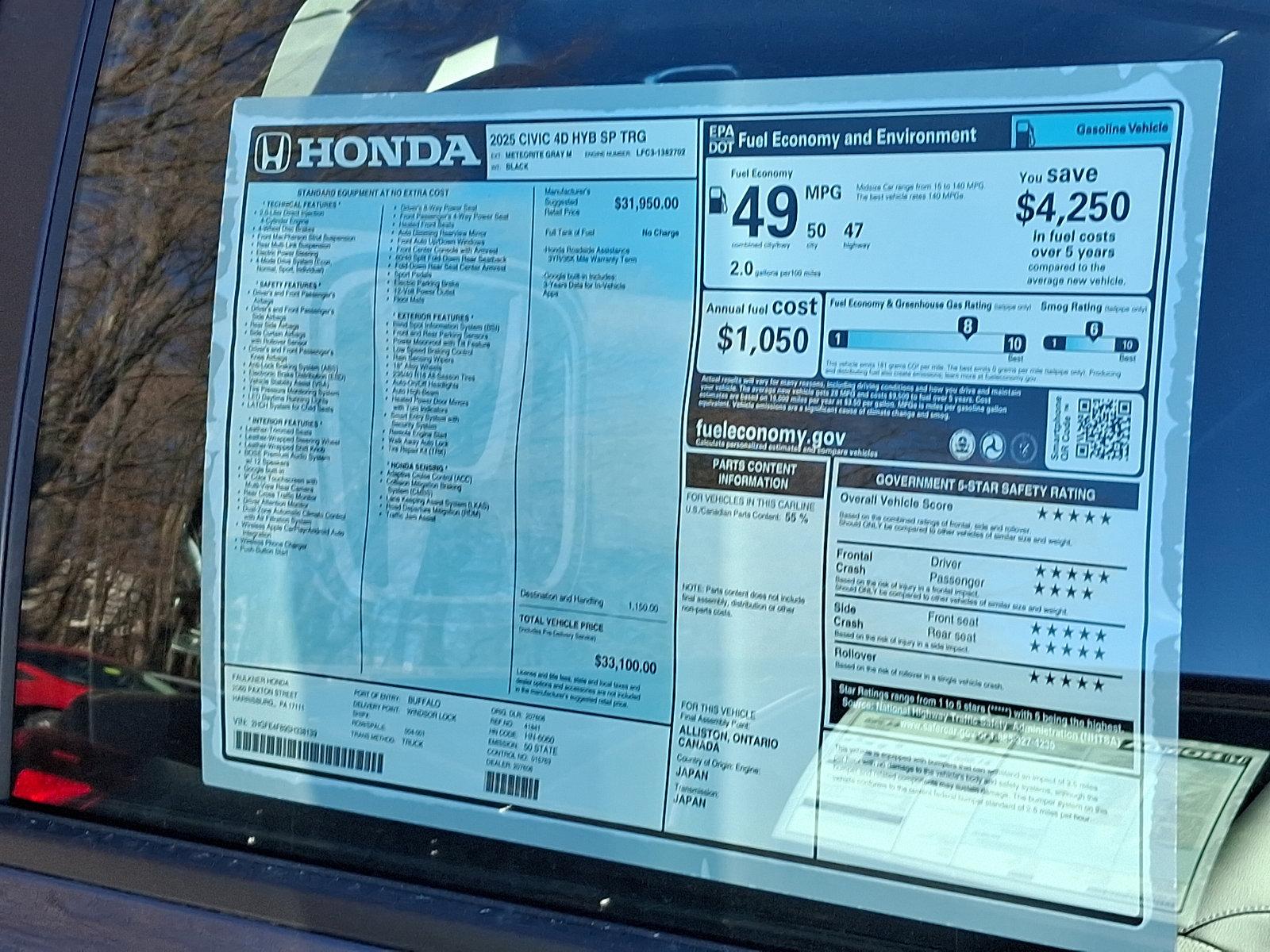 2025 Honda Civic Sedan Hybrid Vehicle Photo in Harrisburg, PA 17111