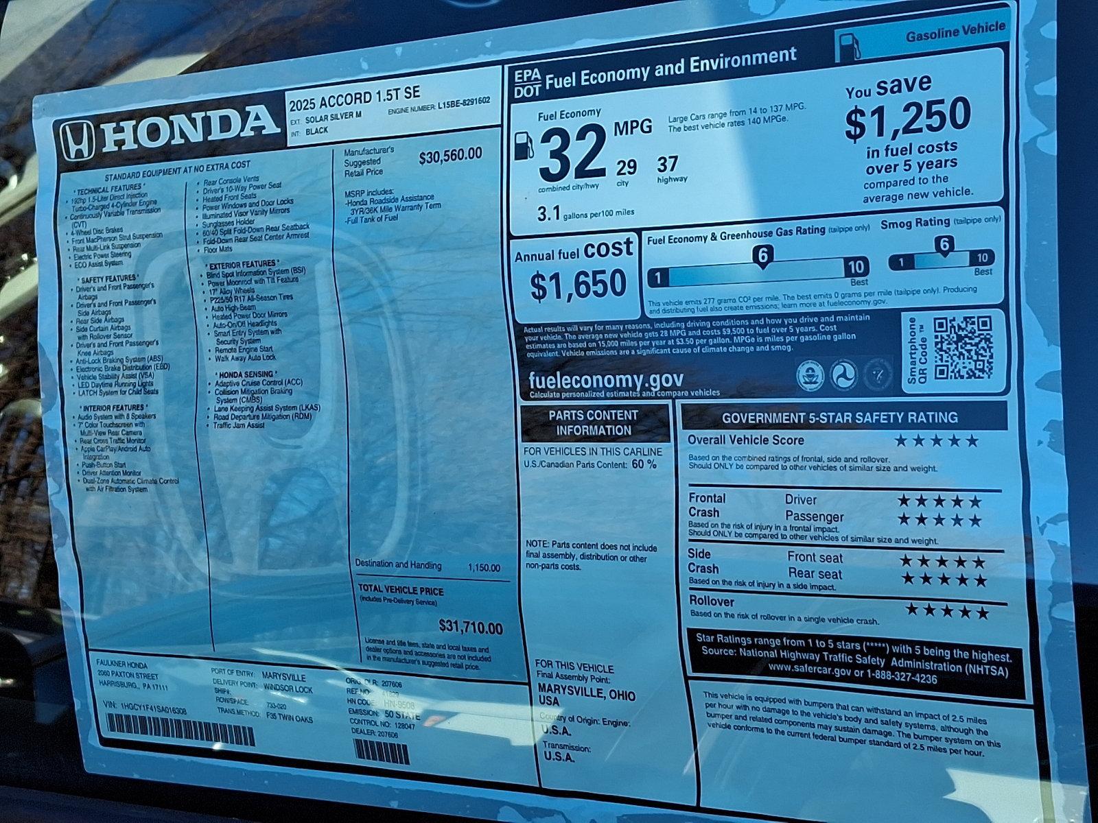 2025 Honda Accord Sedan Vehicle Photo in Harrisburg, PA 17111