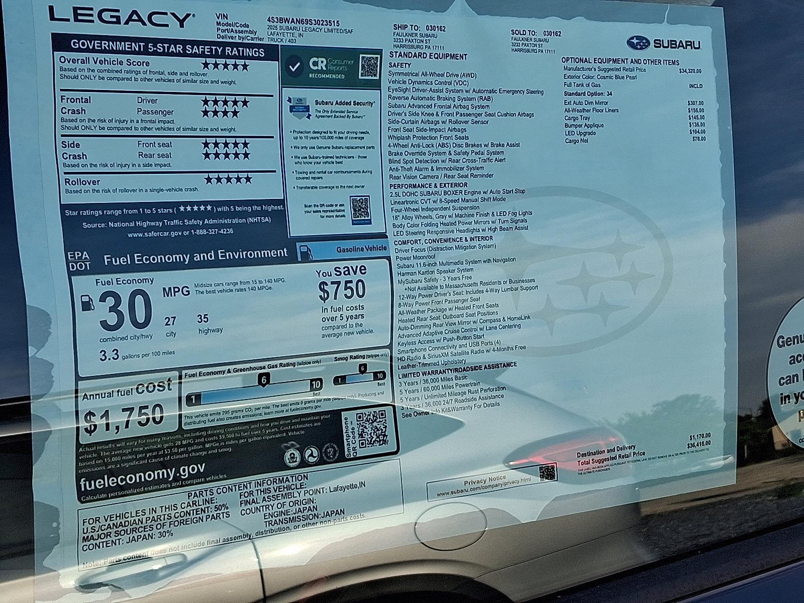 2025 Subaru Legacy Vehicle Photo in Harrisburg, PA 17111