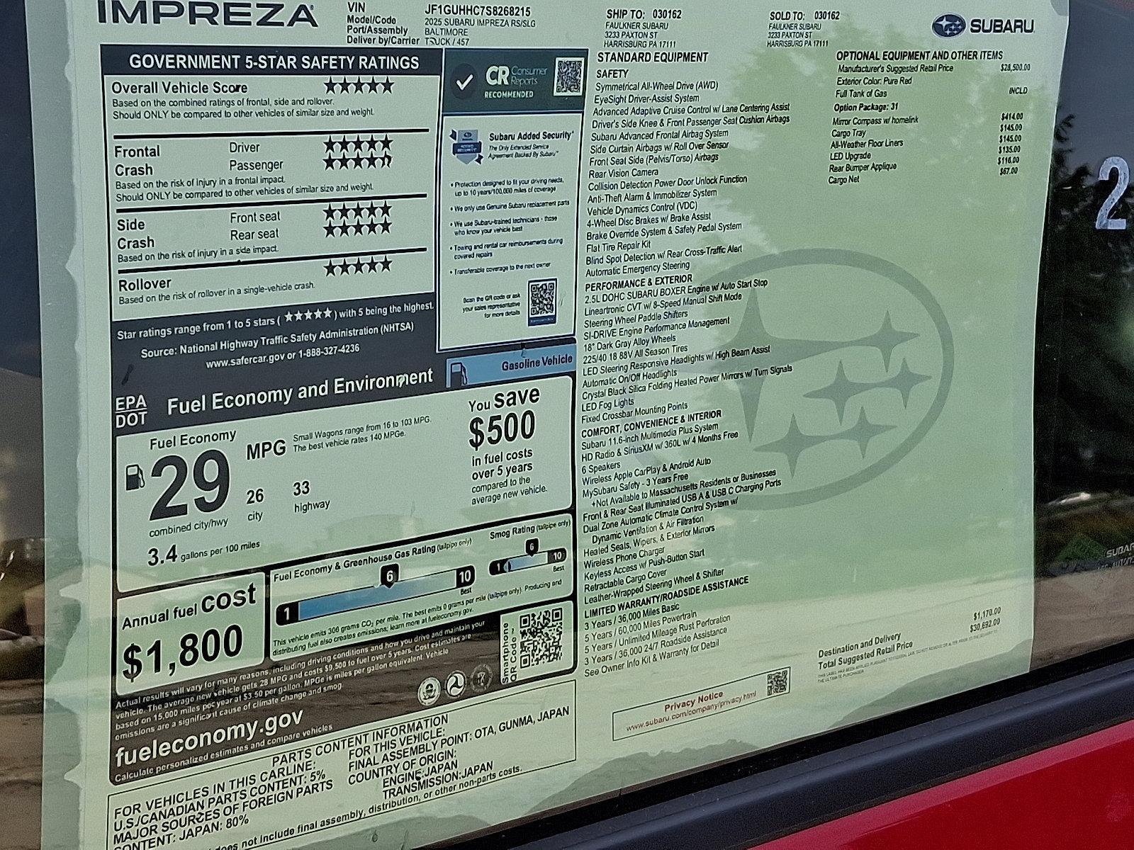 2025 Subaru Impreza Vehicle Photo in Harrisburg, PA 17111