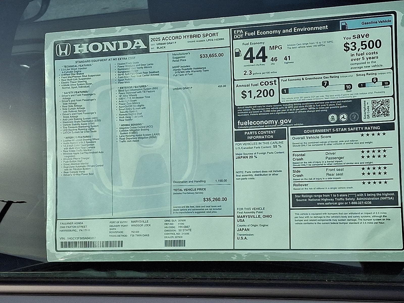 2025 Honda Accord Hybrid Vehicle Photo in Harrisburg, PA 17111