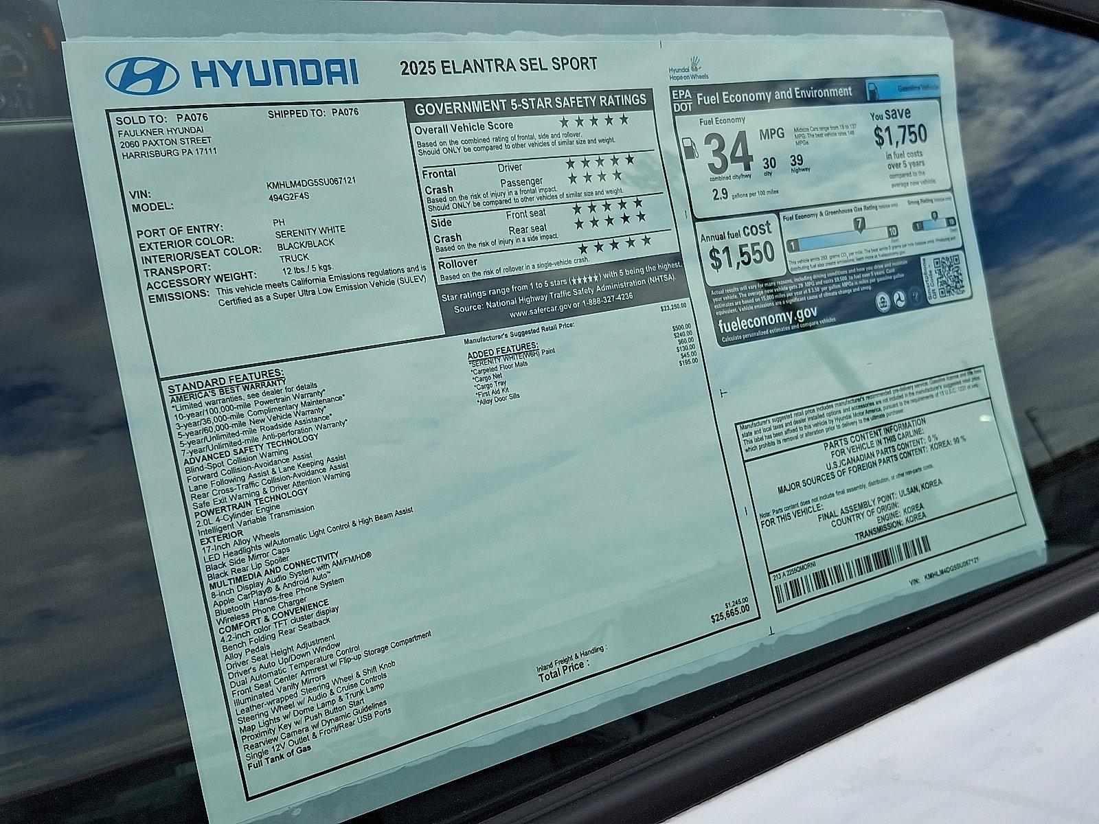 2025 Hyundai ELANTRA Vehicle Photo in Harrisburg, PA 17111