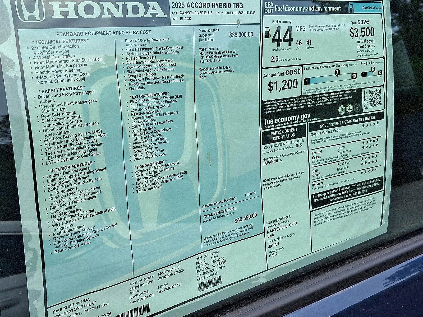 2025 Honda Accord Hybrid Vehicle Photo in Harrisburg, PA 17111