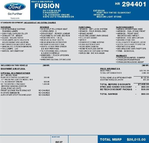 Used 2017 Ford Fusion SE with VIN 3FA6P0HD7HR294401 for sale in Sullivan, MO