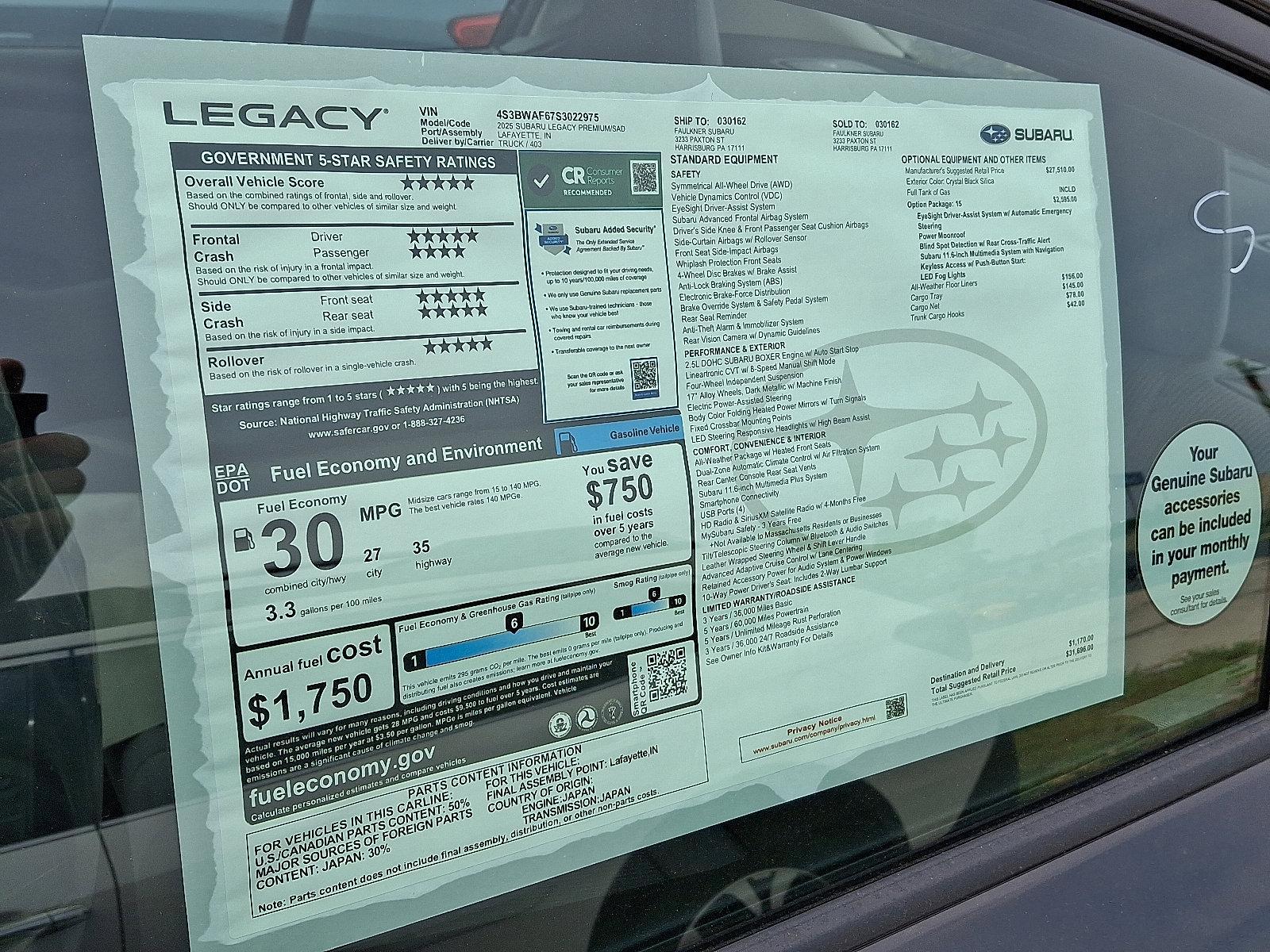 2025 Subaru Legacy Vehicle Photo in Harrisburg, PA 17111