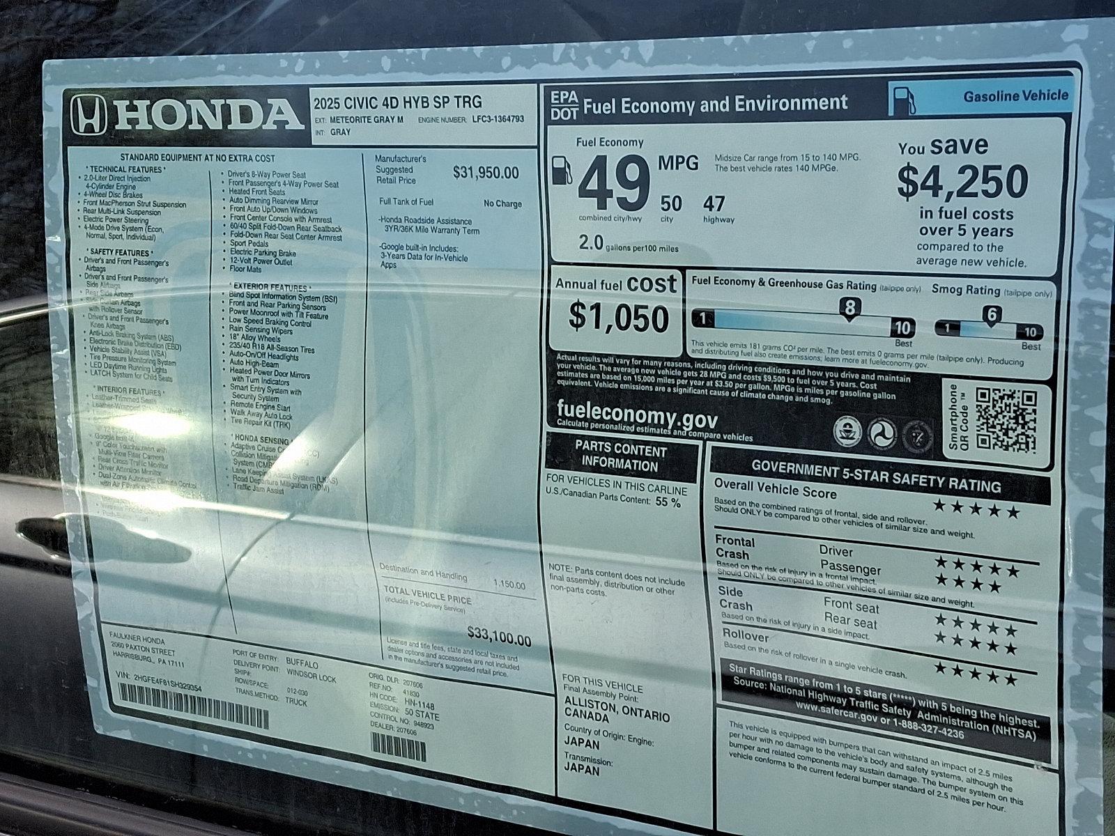 2025 Honda Civic Sedan Hybrid Vehicle Photo in Harrisburg, PA 17111