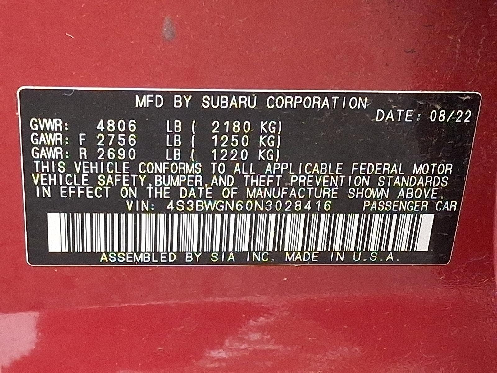 2022 Subaru Legacy Vehicle Photo in Easton, PA 18045