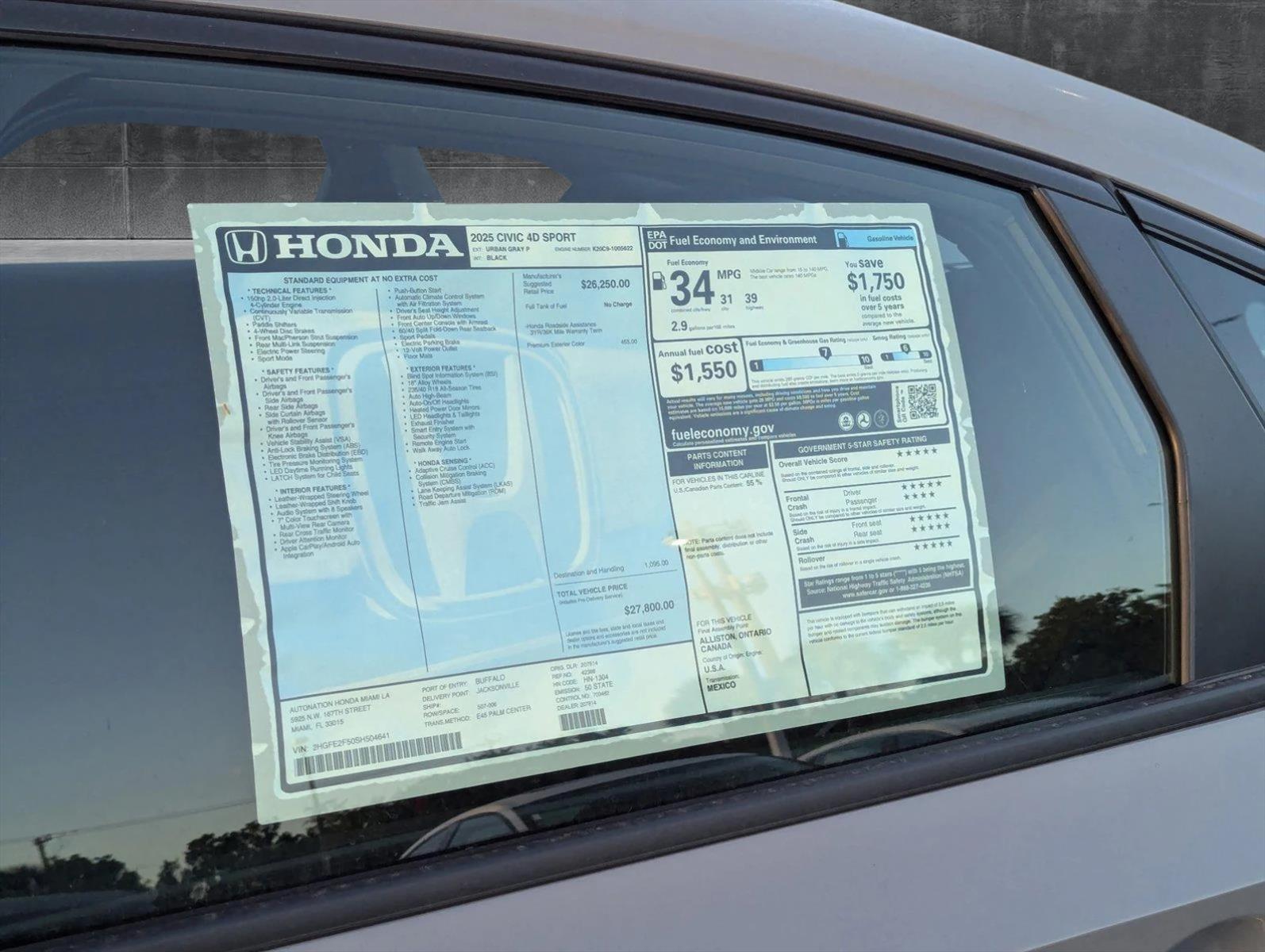 2025 Honda Civic Sedan Vehicle Photo in Miami, FL 33015