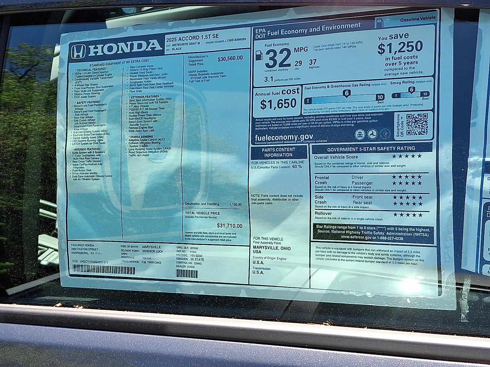 2025 Honda Accord Sedan Vehicle Photo in Harrisburg, PA 17111