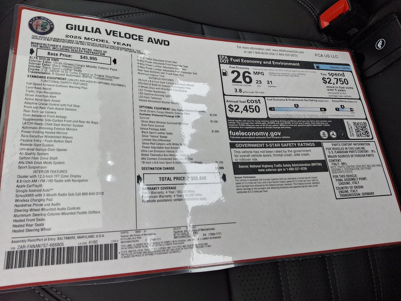 2025 Alfa Romeo Giulia Vehicle Photo in Mechanicsburg, PA 17050