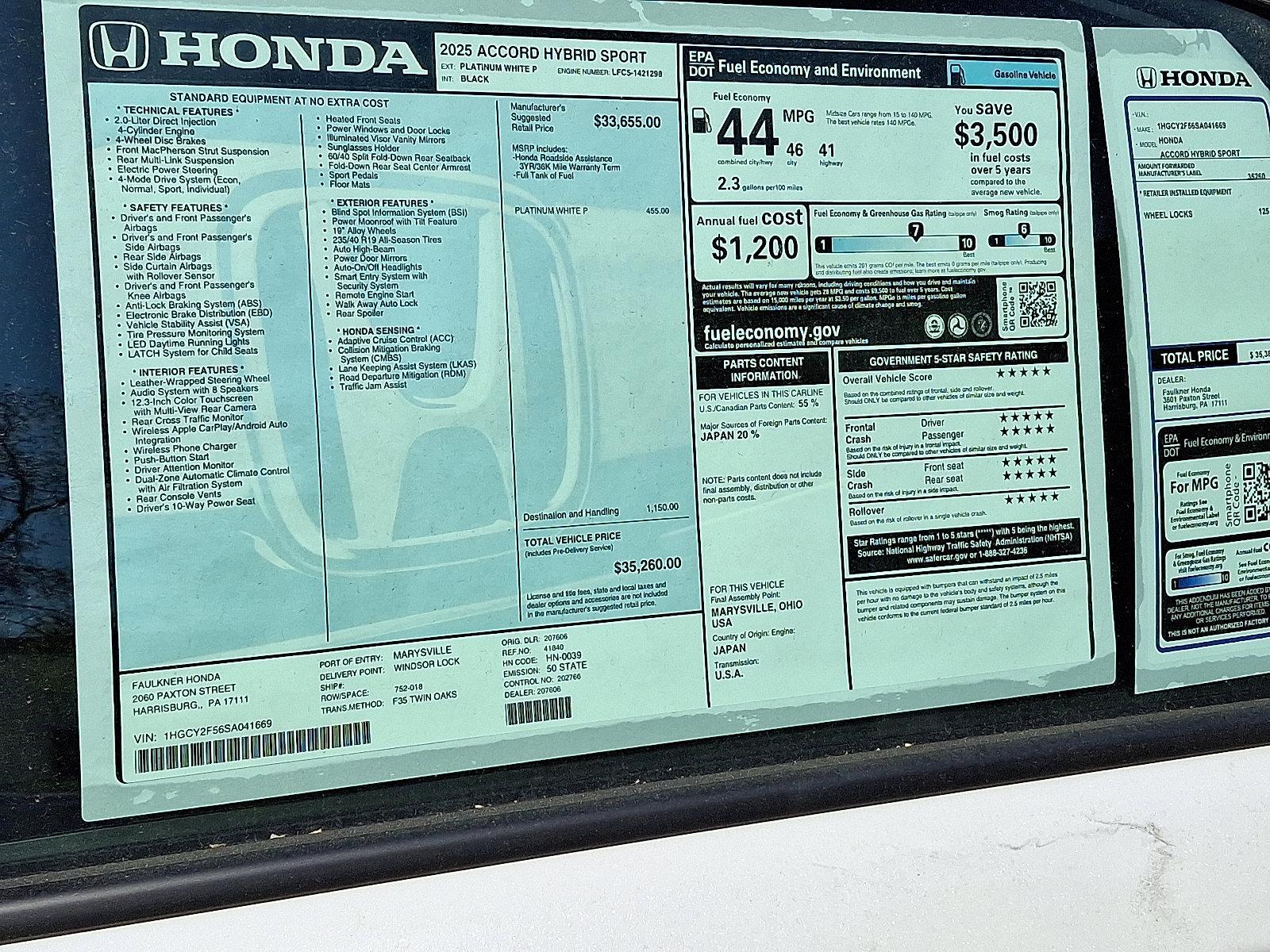 2025 Honda Accord Hybrid Vehicle Photo in Harrisburg, PA 17111