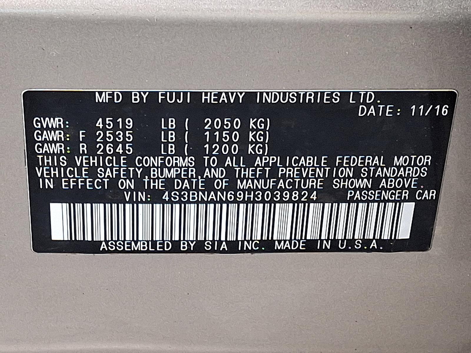 2017 Subaru Legacy Vehicle Photo in BETHLEHEM, PA 18017