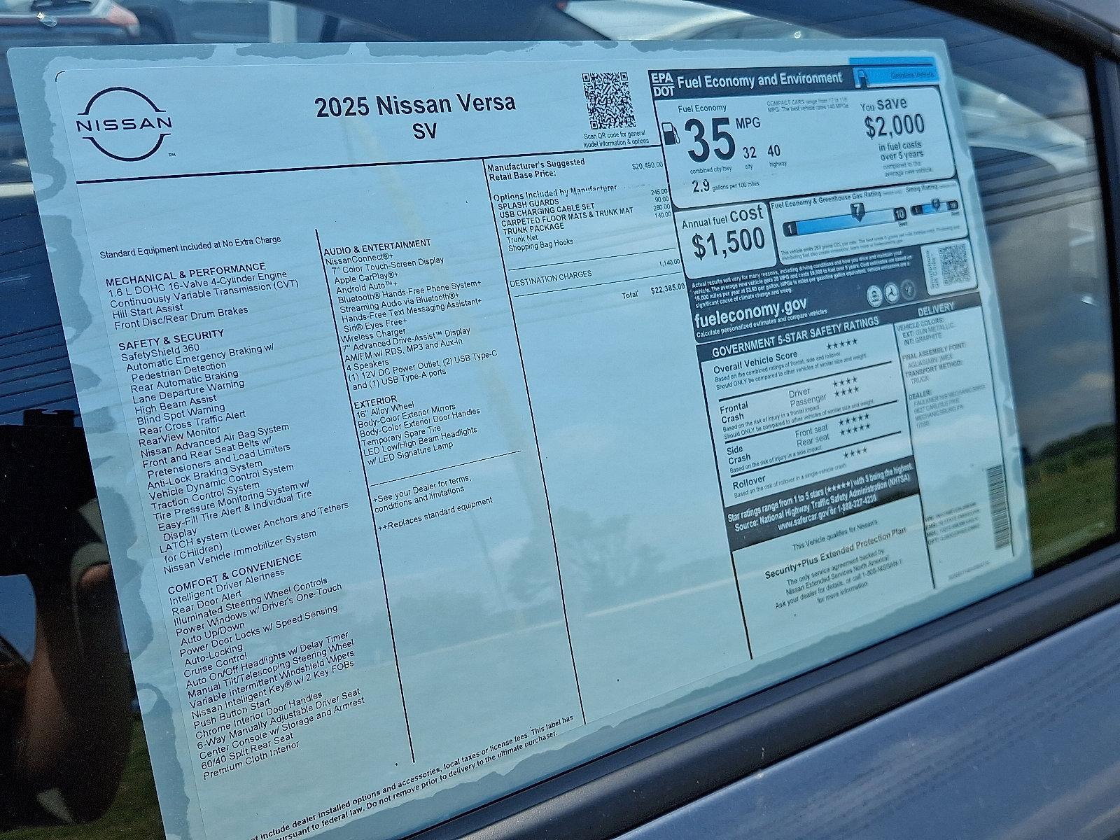 2025 Nissan Versa Vehicle Photo in Mechanicsburg, PA 17050-2306