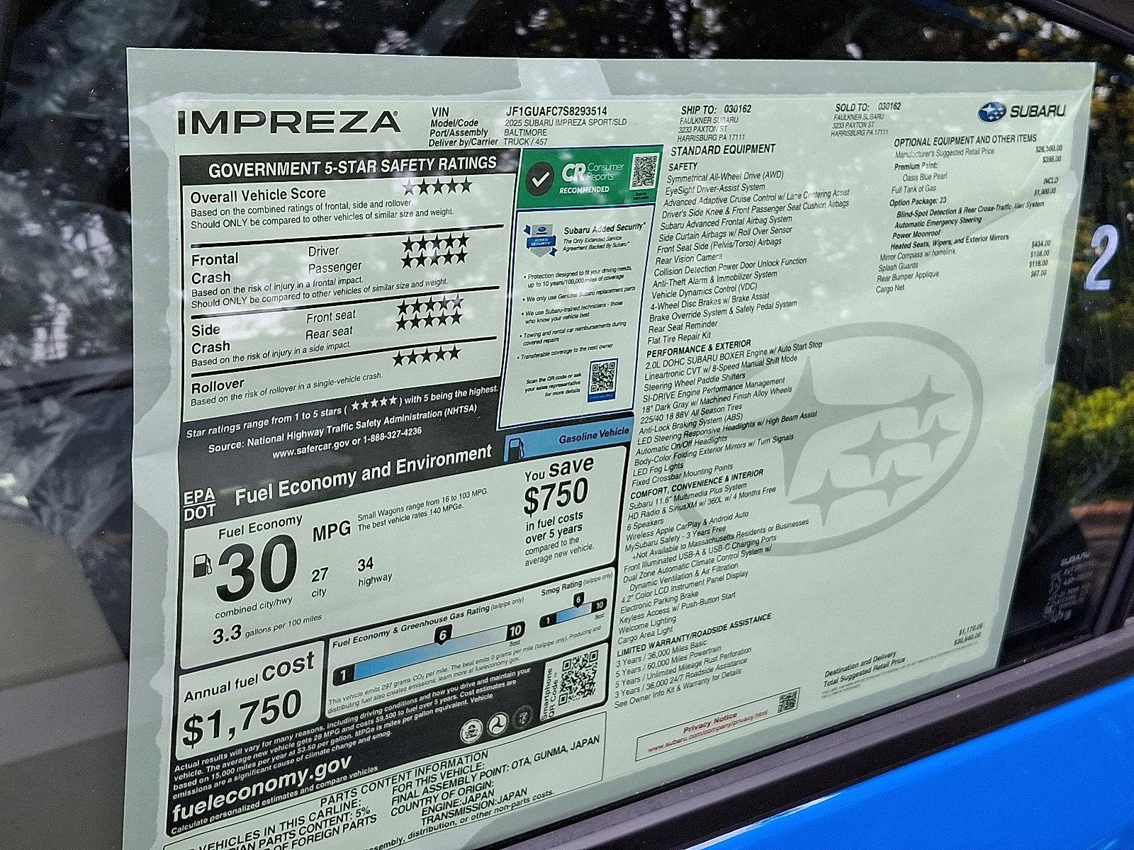 2025 Subaru Impreza Vehicle Photo in Harrisburg, PA 17111