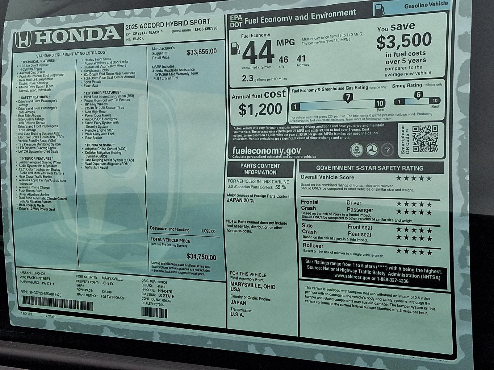 2025 Honda Accord Hybrid Vehicle Photo in Harrisburg, PA 17111