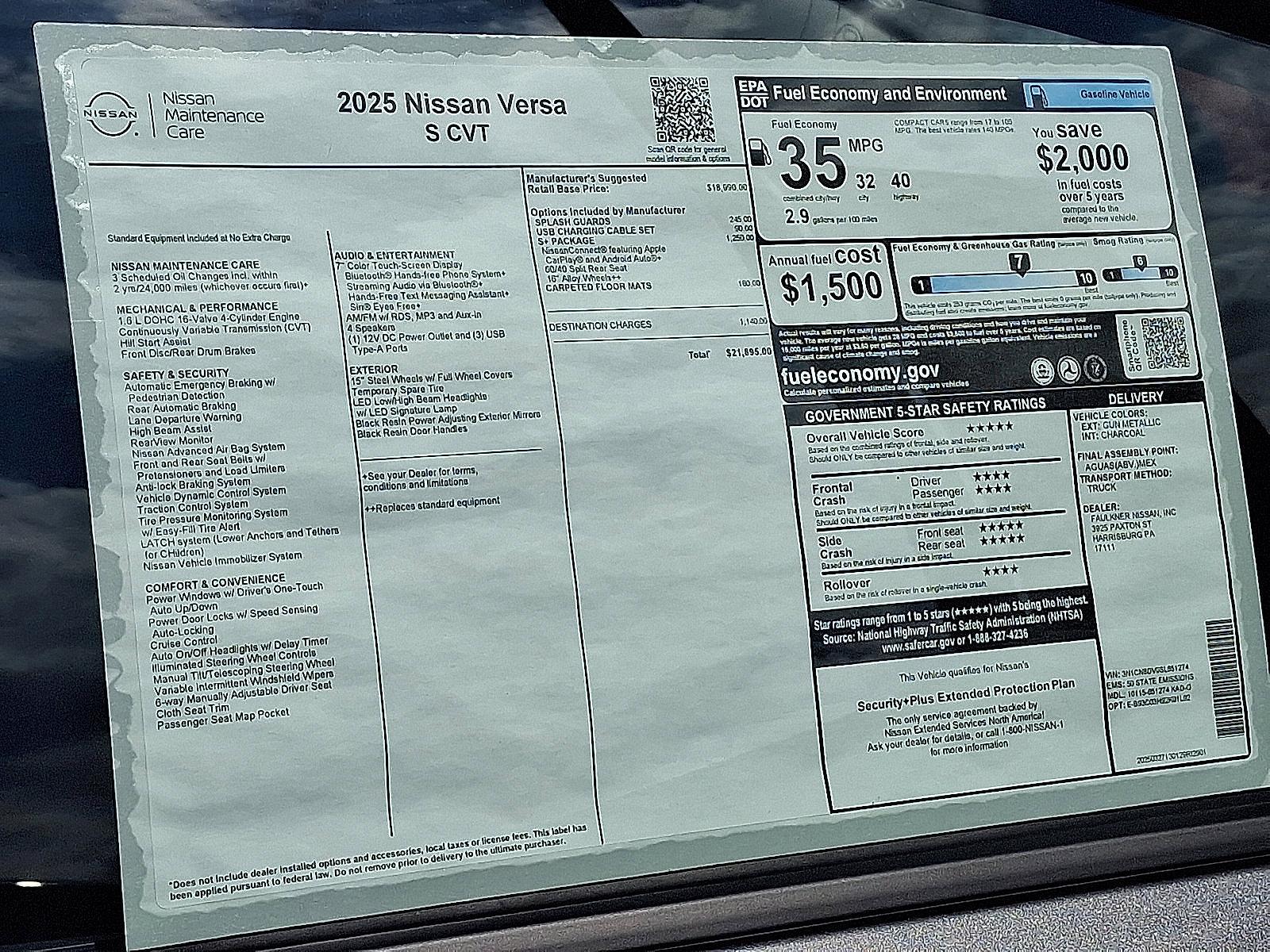 2025 Nissan Versa Vehicle Photo in Mechanicsburg, PA 17050-2306