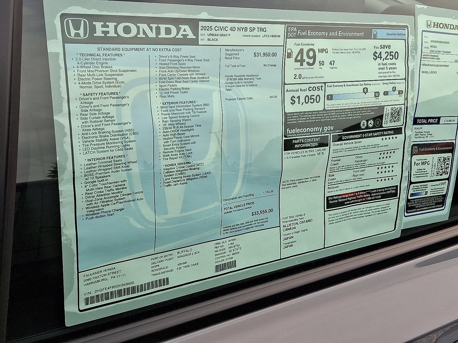 2025 Honda Civic Sedan Hybrid Vehicle Photo in Harrisburg, PA 17111
